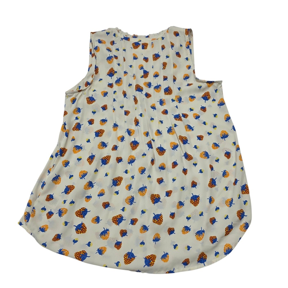 Maeve Anthropologie Pineapple Strawberry Sleeveless Pleated V Neck Blouse Size 8 - Picture 3 of 8